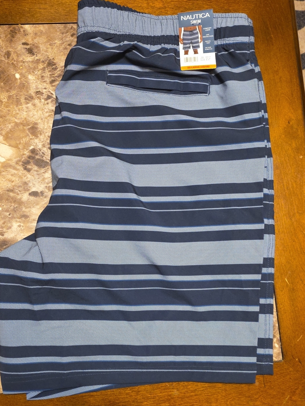 Nautica Navy & Light Blue Horizontal Stripe Swim Shorts